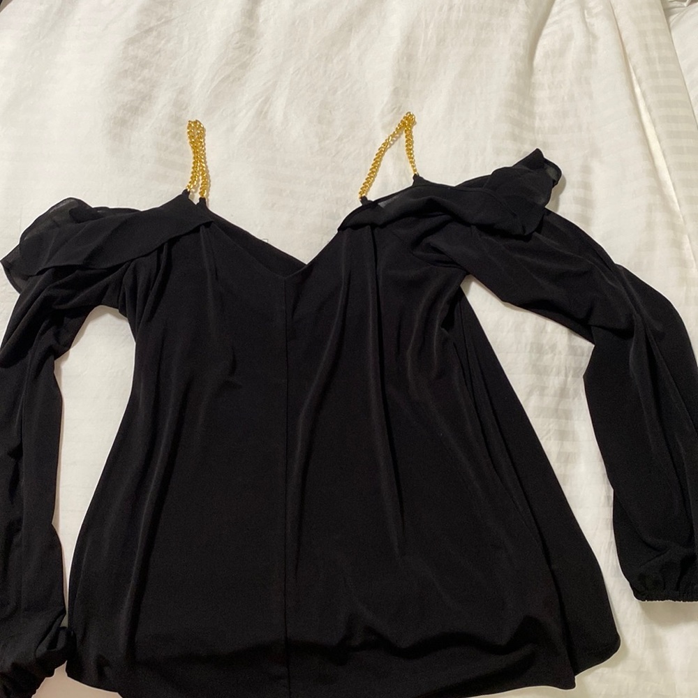 Michael Kors cold shoulder shirt with gold hardware straps